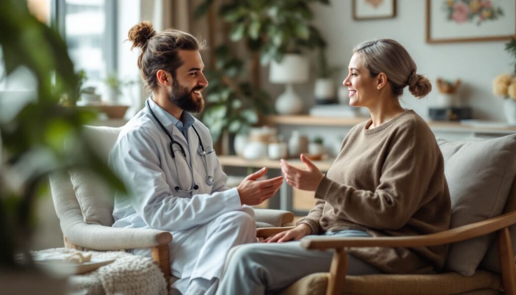 consulta de salud conversacion entre profesional y paciente en clinica moderna