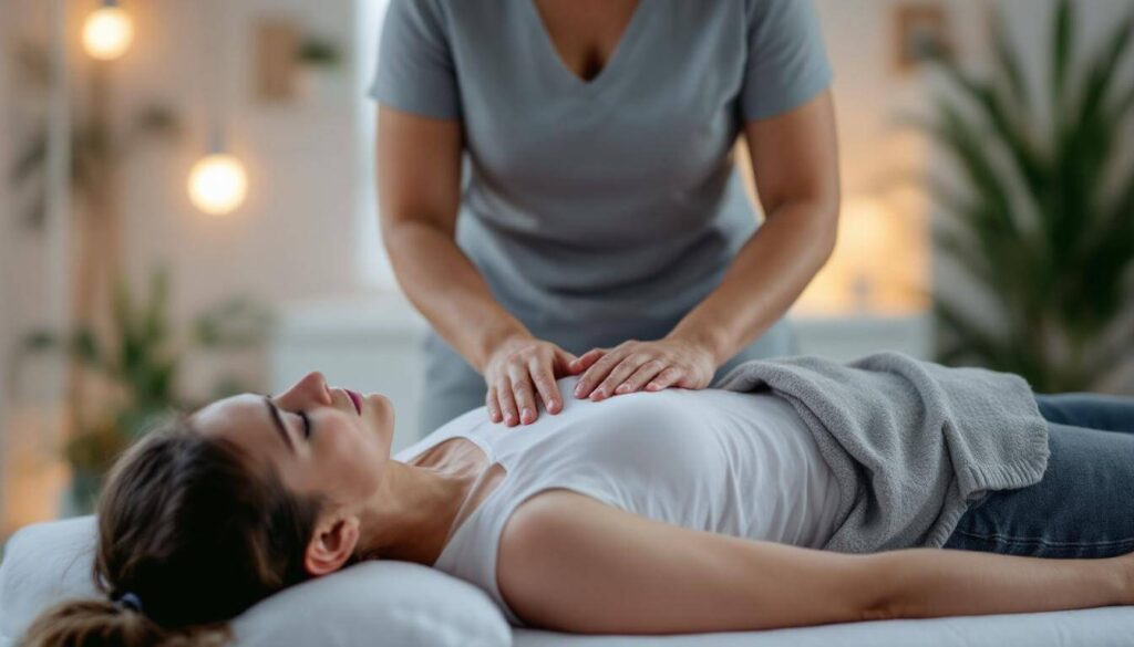 manos de fisioterapeuta sobre paciente