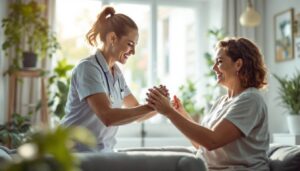 fisioterapeuta cogiendo mano paciente