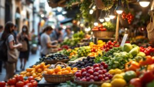 A photograph of a vibrant market scene in valencia